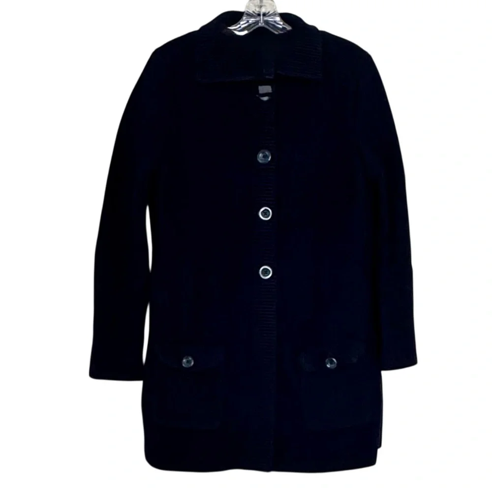 Tommy Hilfiger Dark Blue Heavy Knit Cardigan L Button Front Cotton Sweater
